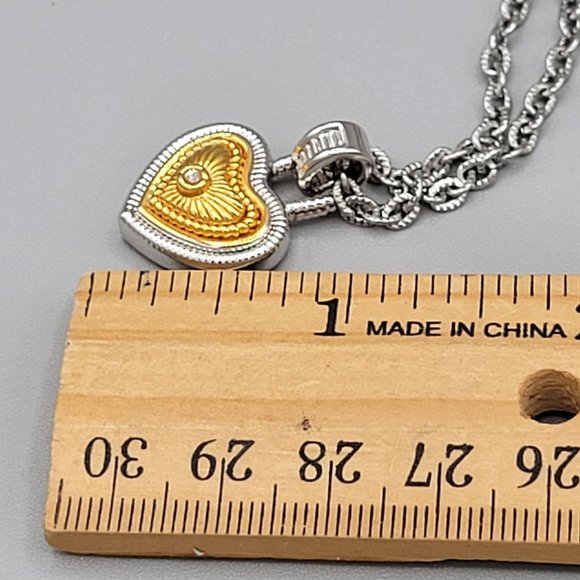 Silver Tone Mini Heart Pendant Necklace Gold Charm Round Link Chain 16 in - Picture 9 of 9